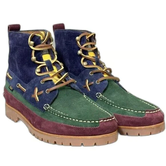 Mens 15 D Polo Country Ralph Lauren Ranger Suede Boots Colorblock Green Blue - Picture 1 of 9